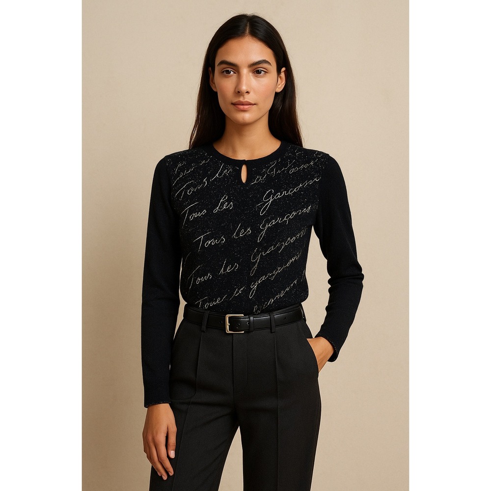 Tous Les Garcons Knit Top Script Print Black Long Sleeve‎ made in Italy Large